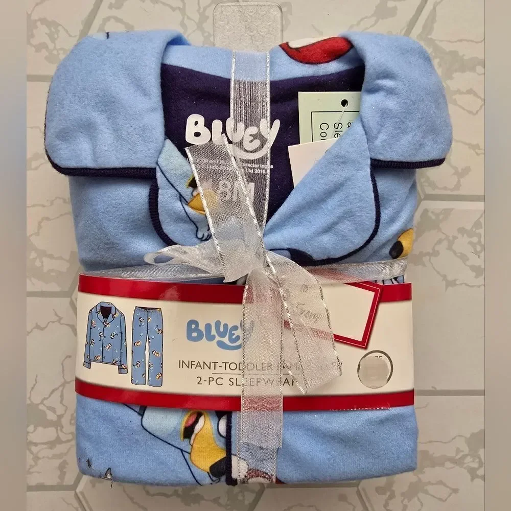 New Toddler Unisex Boy or Girl 2pc Bluey Bingo Christmas Blue Pajama Set